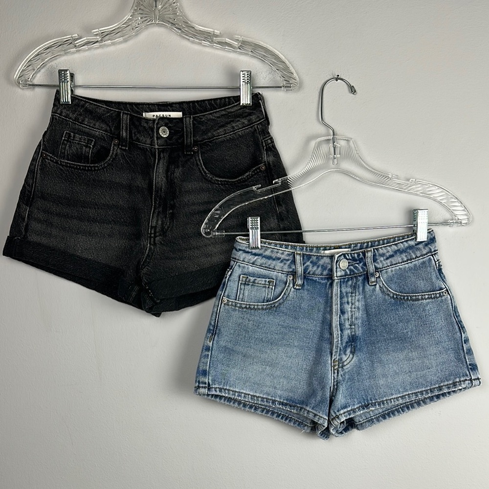 PacSun Bundle Sz 23 High Rise Festival Jean Shorts Mom Black Denim Cuffed Cotton - Picture 2 of 16